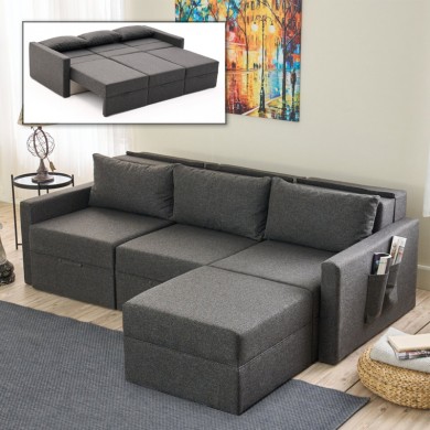 Saros Megapap corner fabric sofa bed with storage in athracite color 230x180x72cm.