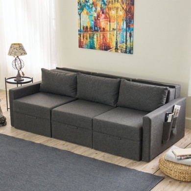 Saros Megapap corner fabric sofa bed with storage in athracite color 230x180x72cm.