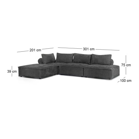 LARRY Multifunctional Corner Sofa, Fabric Dark Grey
