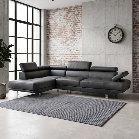 Sector sofa - right corner - with reclining headboards - with Pu in black color 265x191x82cm.