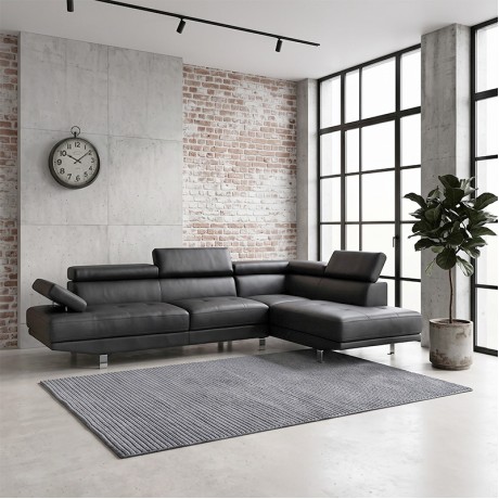 Sector sofa - left corner - with reclining headboards - with Pu in black color 265x191x82cm.