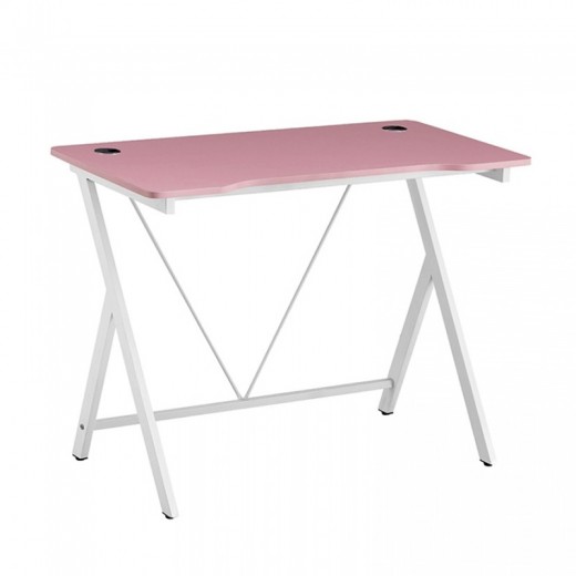 ΓΡΑΦΕΙΟ 100X50X75εκ.ΡΟΖ MDF/ΛΕΥΚΟ ΜΕΤΑΛΛΙΚΟ