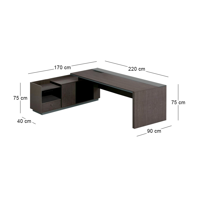 ADVANCE Desk Left 220x160cm Dark Walnut/Grey