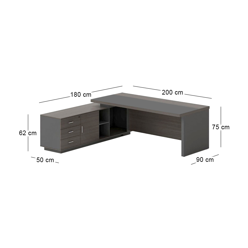 VIP Γραφείο Αριστερή Γωνία, Απόχρωση Grey Walnut 180x90x75/180x50x62 cm