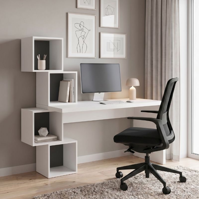 Balance Megapap melamine desk in white color 153,5x60x143cm