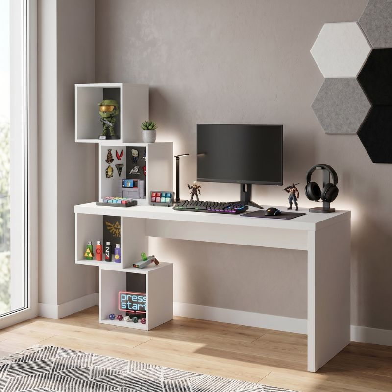 Balance Megapap melamine desk in white color 153,5x60x143cm