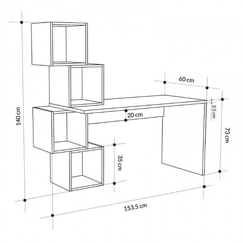 Balance Megapap melamine desk in white color 153,5x60x143cm