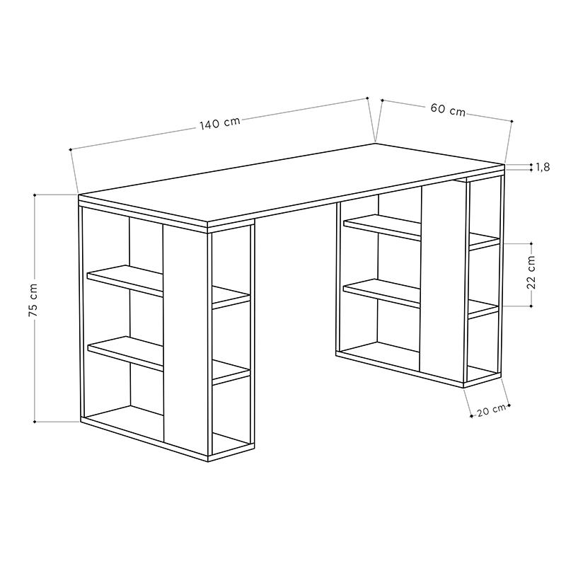 Colmar Megapap melamine desk in white color 140x60x75cm