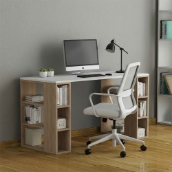 Γραφείο εργασίας Colmar Megapap χρώμα λευκό - φυσικό οξιάς 140x60x75εκ