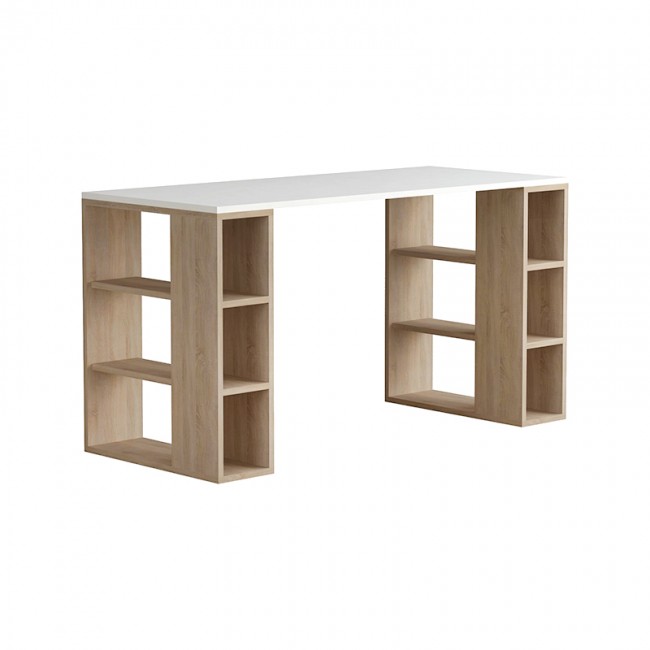 Γραφείο εργασίας Colmar Megapap χρώμα λευκό - φυσικό οξιάς 140x60x75εκ