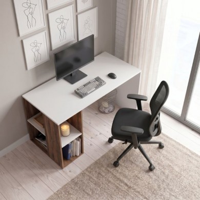 Coral Megapap melamine desk in white - walnut color 140x60x75cm.