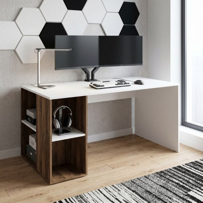 Coral Megapap melamine desk in white - walnut color 140x60x75cm.