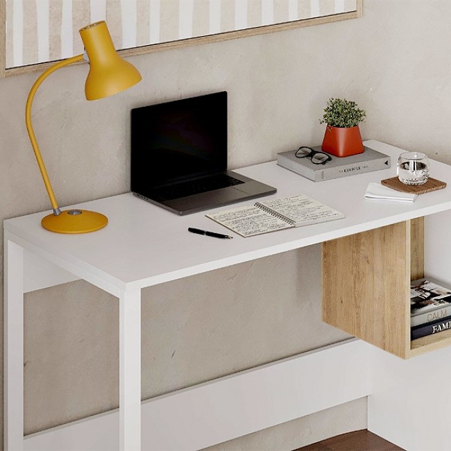 Γραφείο εργασίας Cubo Megapap χρώμα λευκό - sapphire oak 110x50x75εκ.