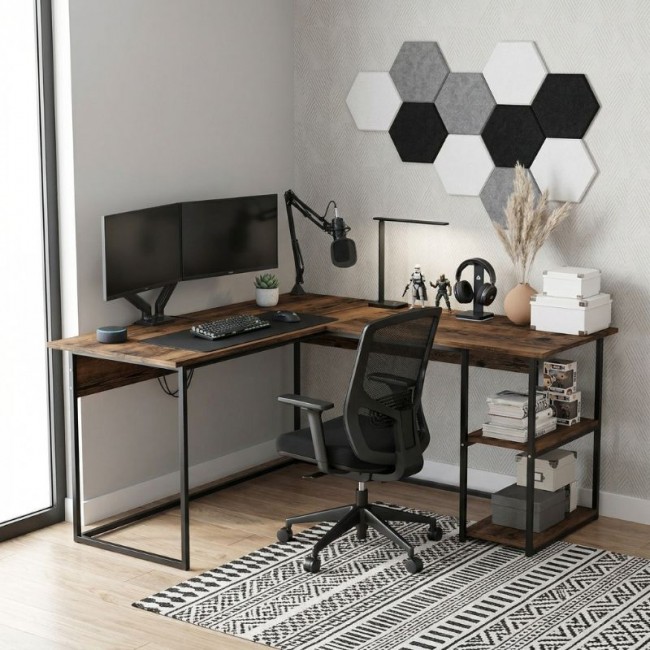 Delta Megapap metal - melamine office desk in smoked walnut color 147.8x140x73.8cm.
