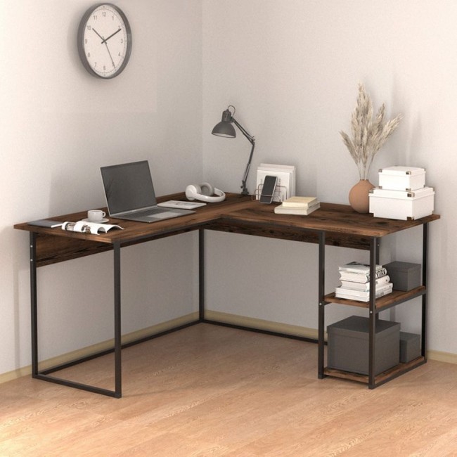 Delta Megapap metal - melamine office desk in smoked walnut color 147.8x140x73.8cm.