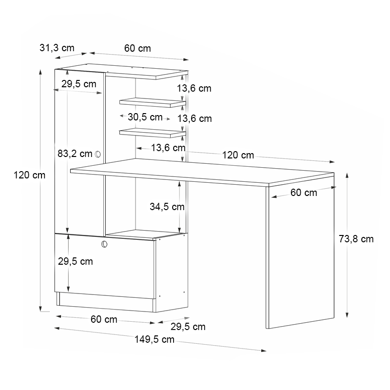 Domingo Megapap melamine desk in sapphire oak color 149,5x60x120cm.