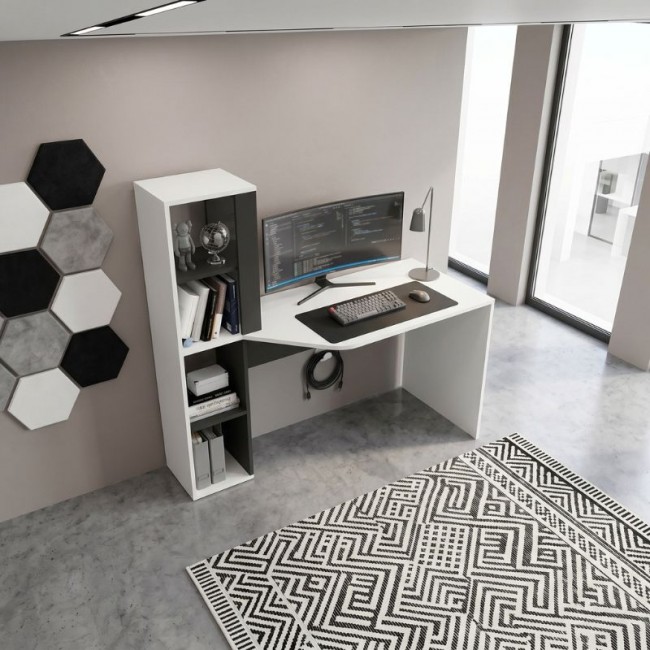 Gemini Megapap melamine study desk in anthracite - white color 121.8x59.6x131.8cm.
