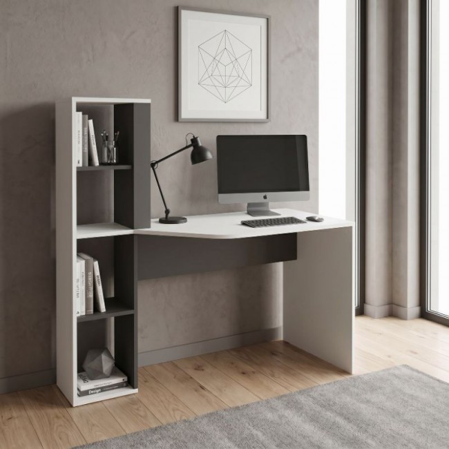 Gemini Megapap melamine study desk in anthracite - white color 121.8x59.6x131.8cm.