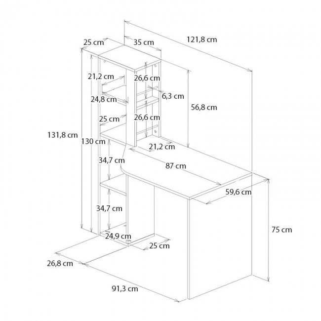 Gemini Megapap melamine study desk in anthracite - white color 121.8x59.6x131.8cm.