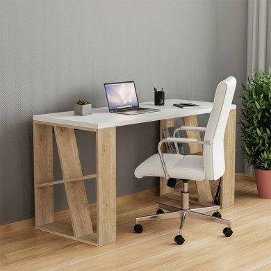 Honey Megapap melamine desk in white - oak color 137x60x75cm