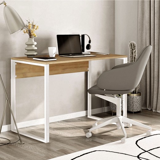 Γραφείο εργασίας Inna Megapap χρώμα sapphire oak - λευκό 110x60x75εκ.