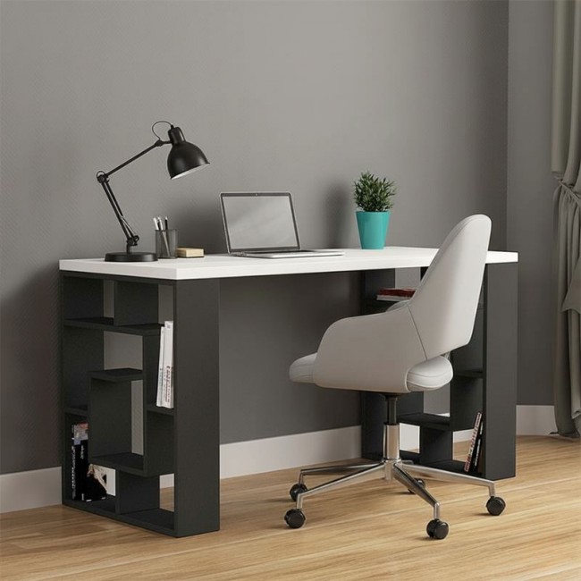 Γραφείο εργασίας Labirent Megapap χρώμα ανθρακί - λευκό 140x60x75εκ