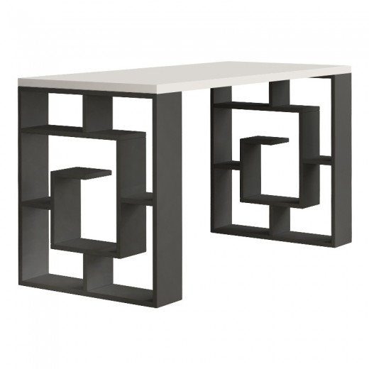 Γραφείο εργασίας Labirent Megapap χρώμα ανθρακί - λευκό 140x60x75εκ