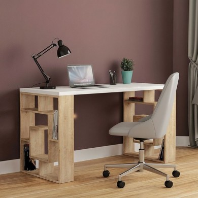 Labirent Megapap melamine desk in white - oak color 140x60x75cm
