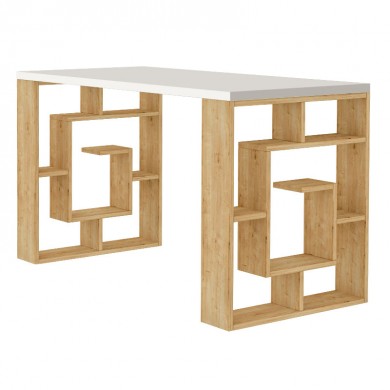 Labirent Megapap melamine desk in white - oak color 140x60x75cm