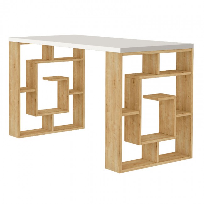 Γραφείο εργασίας Labirent Megapap χρώμα φυσικό οξιάς - λευκό 140x60x75εκ