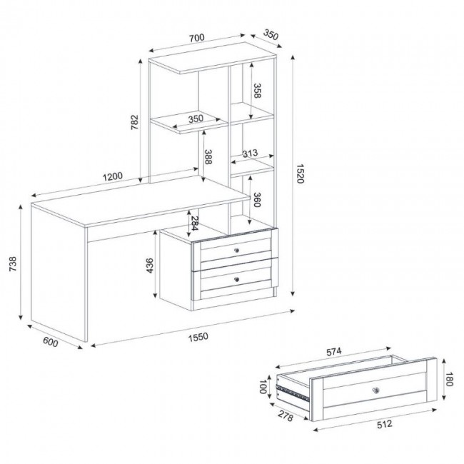 Γραφείο εργασίας Mantra Megapap χρώμα ανθρακί 150x60x152εκ.
