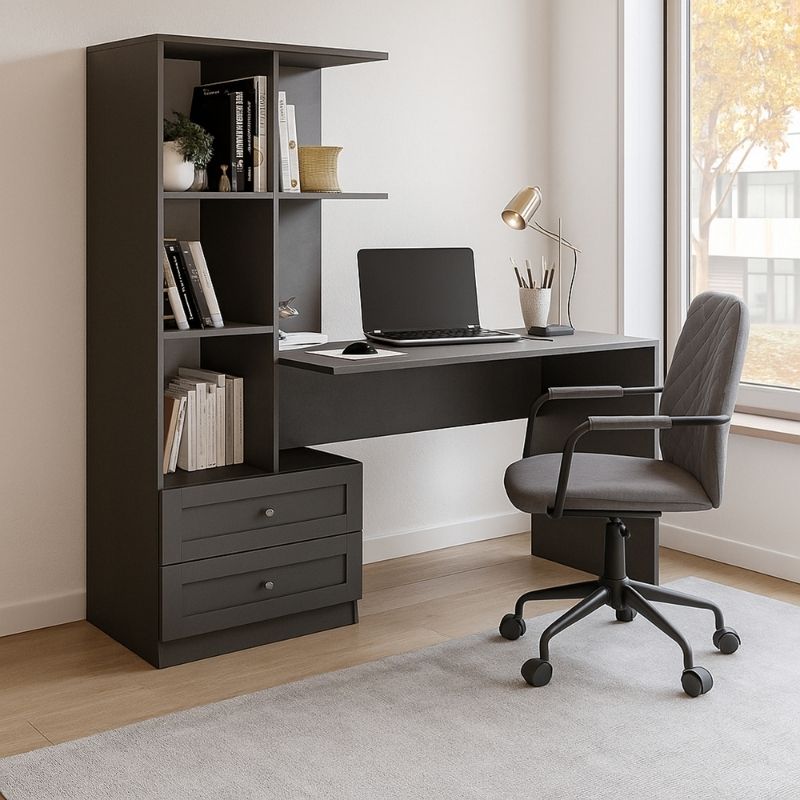 Mantra Megapap melamine office desk in anthracite color 155x60x152cm.
