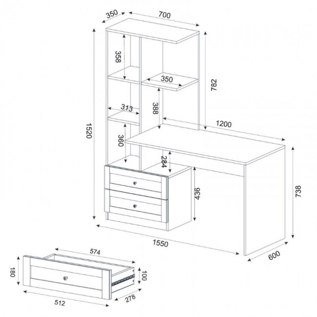 Γραφείο εργασίας Mantra Megapap χρώμα ανθρακί 150x60x152εκ.