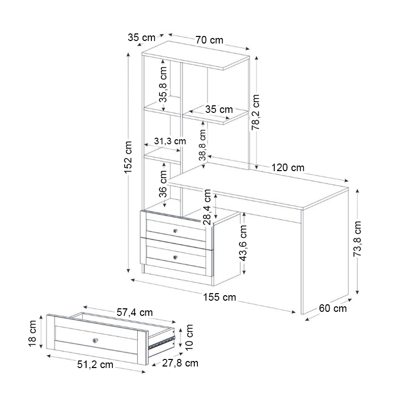 Mantra Megapap melamine office desk in anthracite color 155x60x152cm.