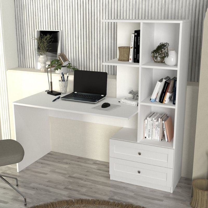 Mantra Megapap melamine office desk in white color 155x60x152cm.