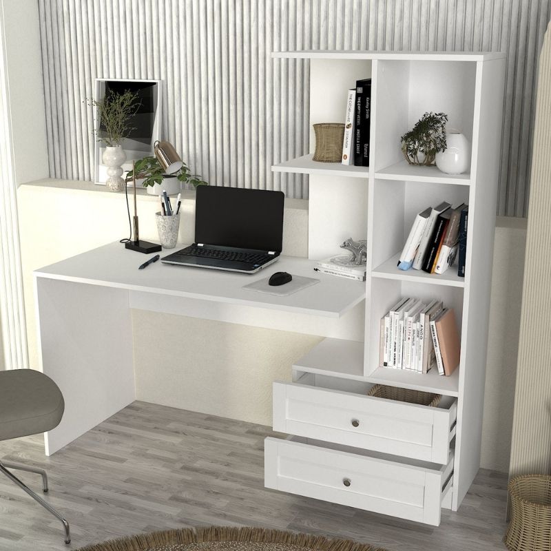 Mantra Megapap melamine office desk in white color 155x60x152cm.