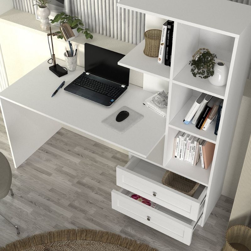 Mantra Megapap melamine office desk in white color 155x60x152cm.