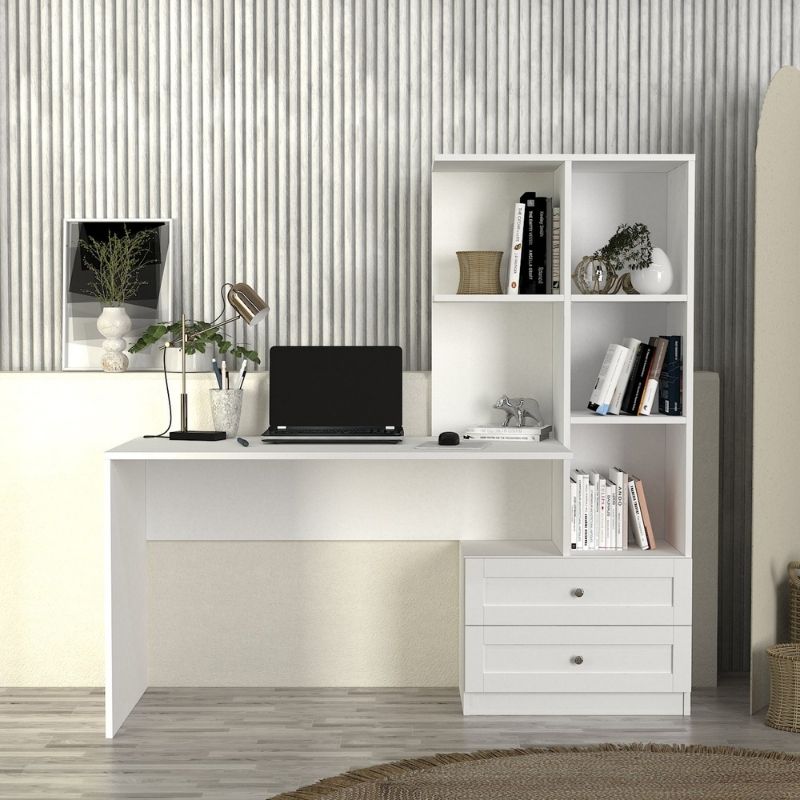 Mantra Megapap melamine office desk in white color 155x60x152cm.