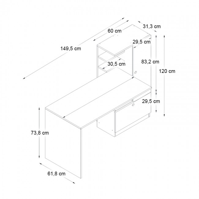 Γραφείο εργασίας Merino Megapap χρώμα λευκό 149,5x61,8x120εκ. Γραφείο εργασίας Merino Megapap χρώμα λευκό 149,5x61,8x120εκ.