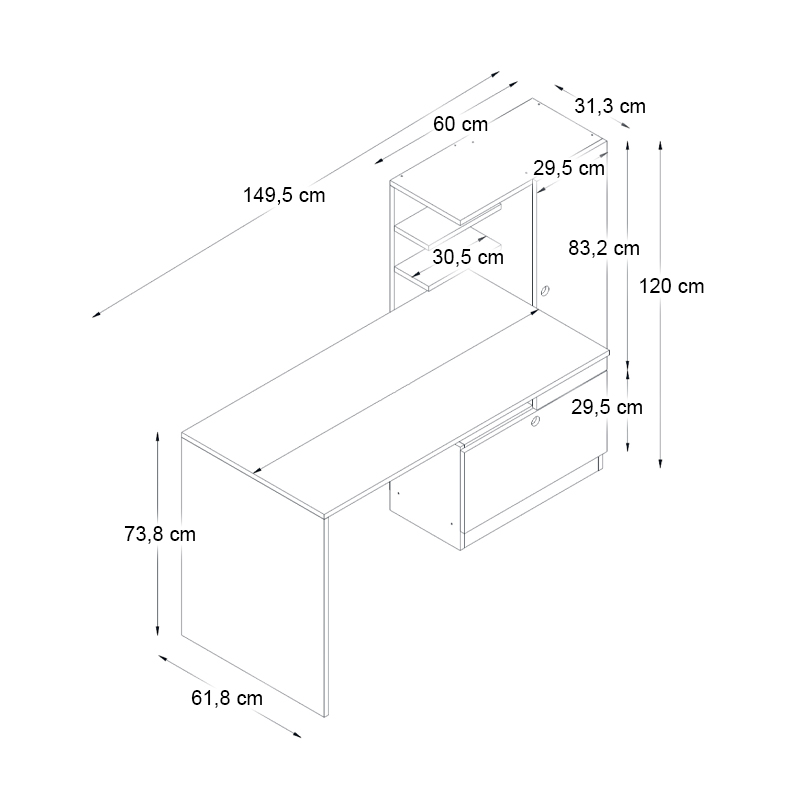 Merino Megapap melamine desk in white - walnut color 149,5x61,8x120cm.