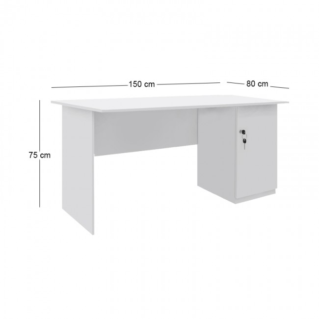 Γραφείο εργασίας με κλειδαριά Moto Megapap χρώμα λευκό 150x80x75εκ.