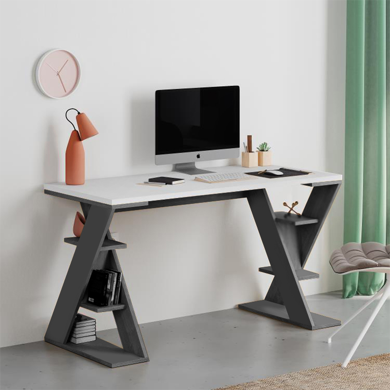Papillon Megapap melamine working desk in anthracite - white color 137x60x75cm.
