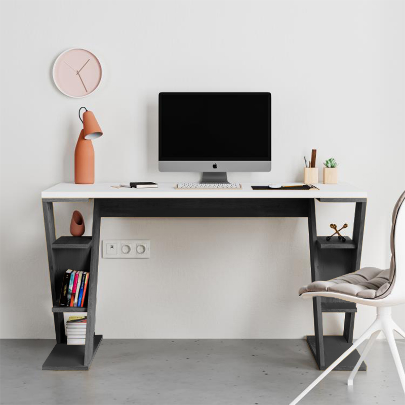 Papillon Megapap melamine working desk in anthracite - white color 137x60x75cm.