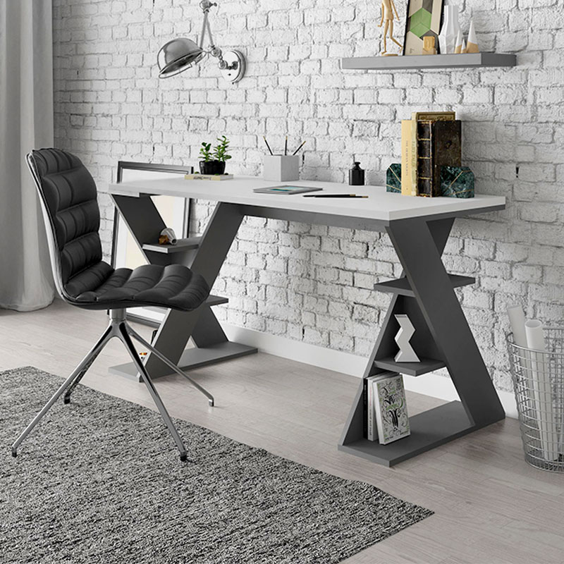 Papillon Megapap melamine working desk in anthracite - white color 137x60x75cm.