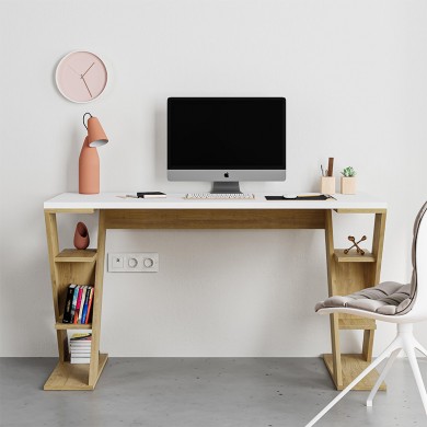 Papillon Megapap melamine working desk in sapphire oak - white color 137x60x75cm.