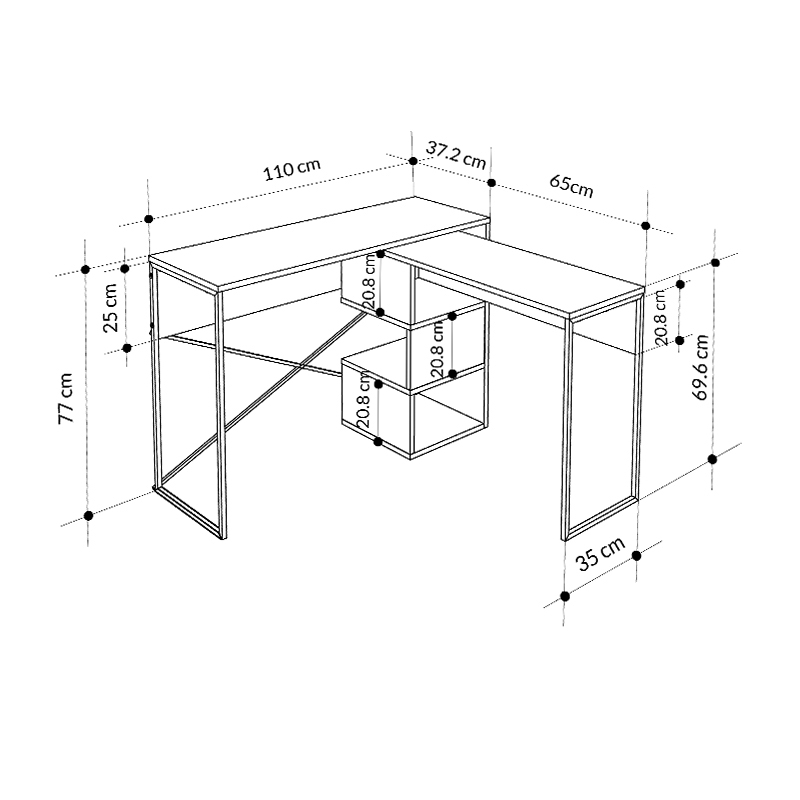 Polymorphic work desk Badau Megapap made of melamine color retro grey 110x37.2x77cm.