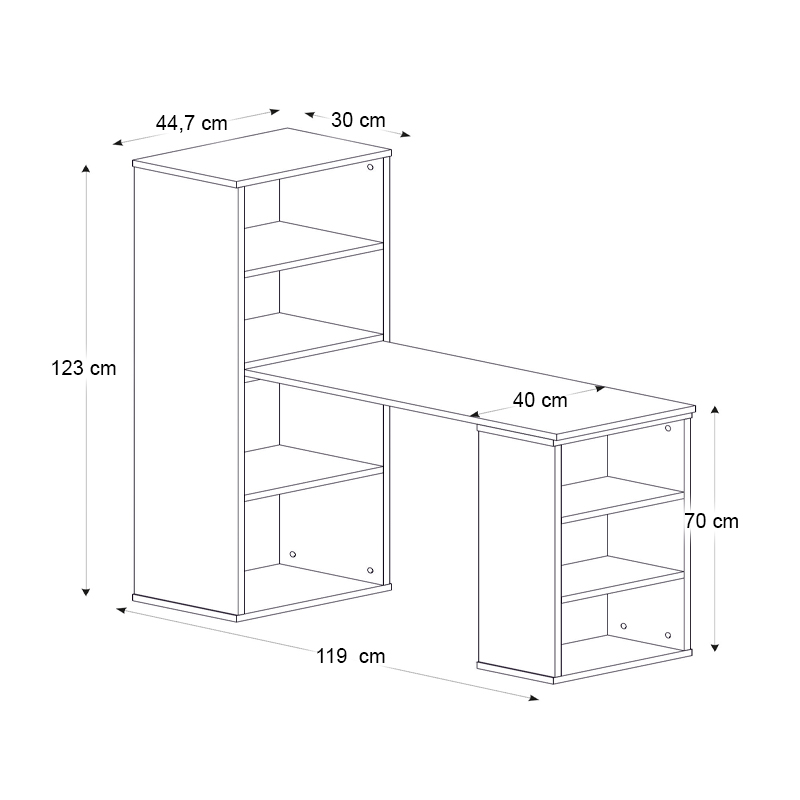 Last Megapap polymorphic work desk made of melamine in sapphire oak color 119x44.7x123cm.