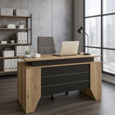 Remida Megapap melamine office desk in sepet oak - anthracite color 140x60x76.9cm.