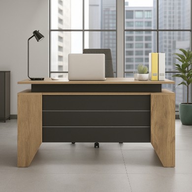Remida Megapap melamine office desk in sepet oak - anthracite color 140x60x76.9cm.