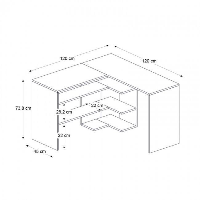 Γραφείο εργασίας Stylo Megapap χρώμα sapphire oak -  ανθρακί 120x120x73,8εκ.